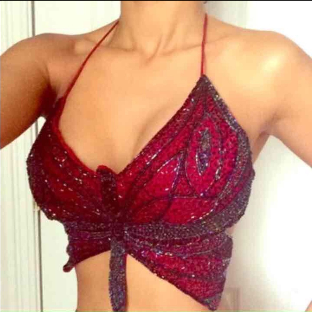 Sexy Red Black Sequin Butterfly Top